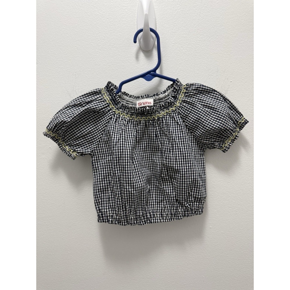Brums Milano Baby 9M Gingham Smocked Blouse Top Navy White NWT Italian
